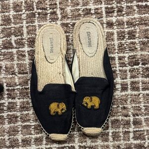 Soludos Black and Gold Elephant Espadrilles